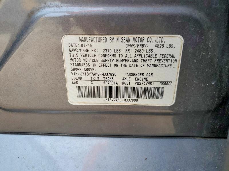 49309616 :رقم المزاد ، JN1BV7AP9FM337690 vin ، 2015 Infiniti Q50 مزاد بيع