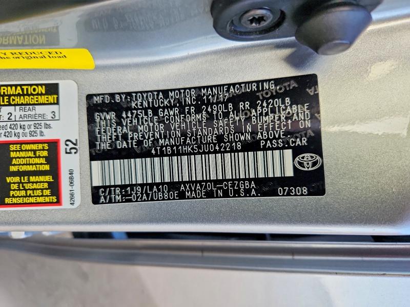 Продажа на аукционе авто 2018 Toyota Camry, vin: 4T1B11HK5JU042218, номер лота: 55377946