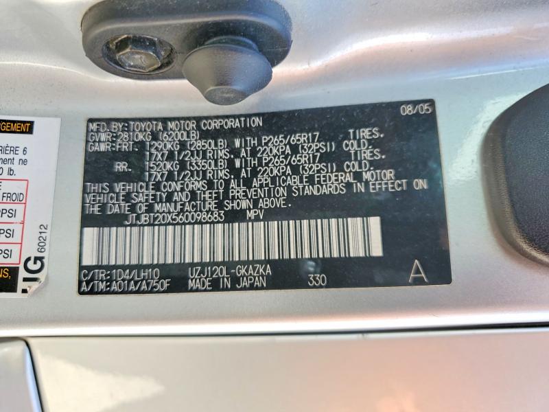 2006 Lexus Gx მანქანა იყიდება აუქციონზე, vin: JTJBT20X560098683, აუქციონის ნომერი: 55280126