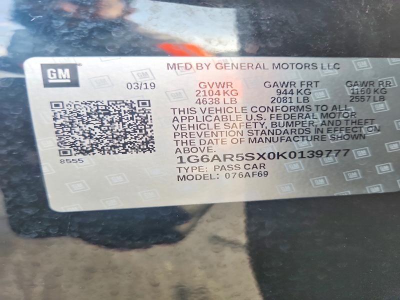 2019 Cadillac Cts მანქანა იყიდება აუქციონზე, vin: 1G6AR5SX0K0139777, აუქციონის ნომერი: 53953806