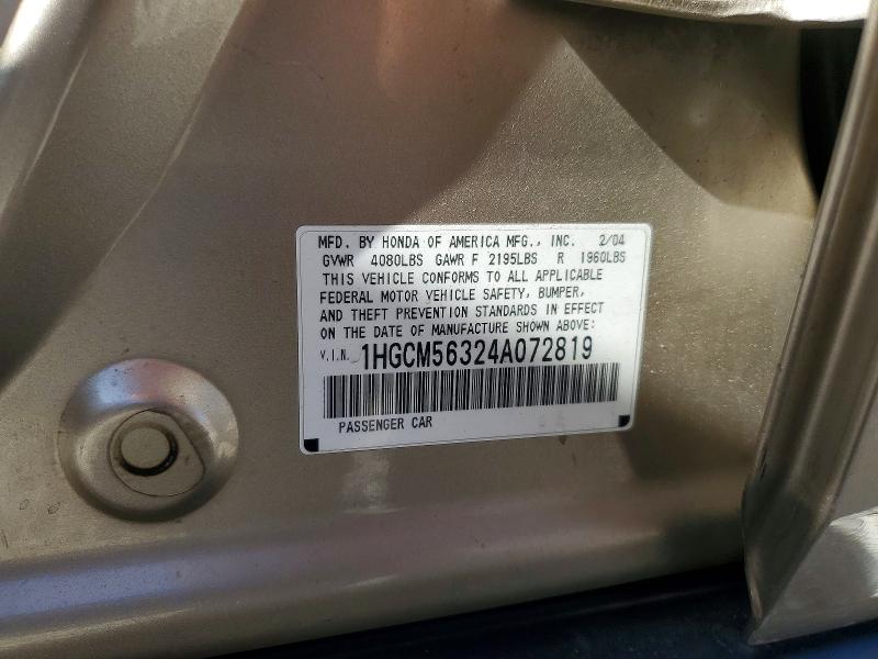 Продаж на аукціоні авто 2004 Honda Accord, vin: 1HGCM56324A072819, номер лоту: 53268676