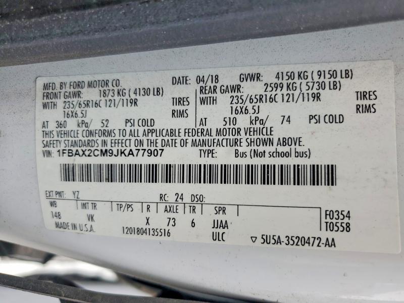 Продаж на аукціоні авто 2018 Ford Transit, vin: 1FBAX2CM9JKA77907, номер лоту: 53207056