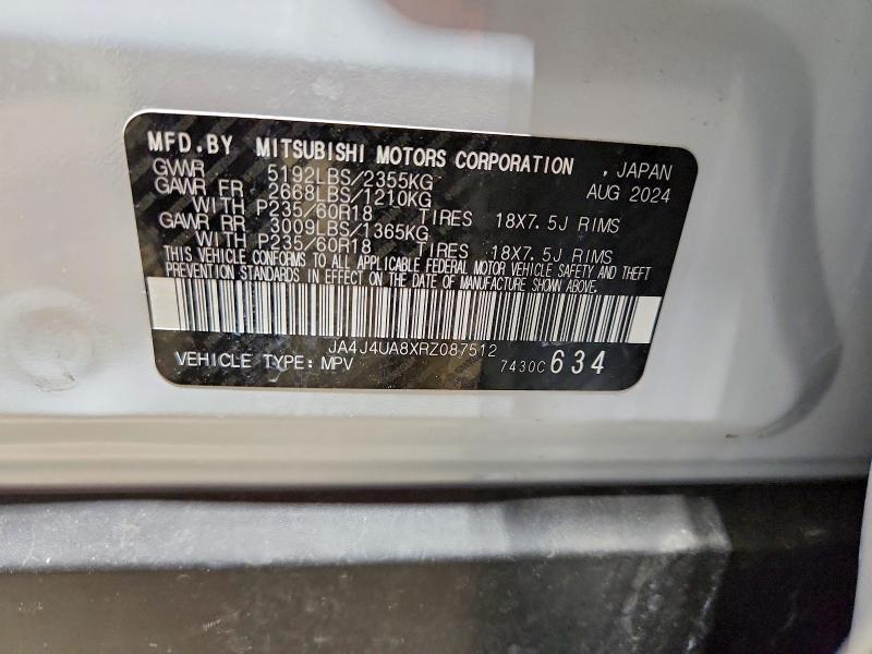 2024 Mitsubishi Outlander მანქანა იყიდება აუქციონზე, vin: JA4J4UA8XRZ087512, აუქციონის ნომერი: 54917336