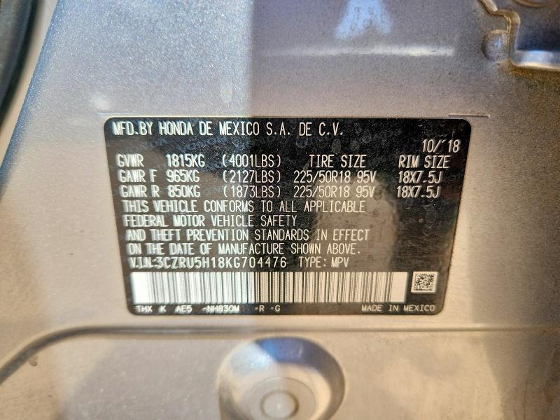 Продаж на аукціоні авто 2019 Honda Hr-v, vin: 3CZRU5H18KG704476, номер лоту: 53648306