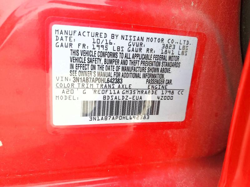 Aukcja sprzedaży 2017 Nissan Sentra, vin: 3N1AB7AP0HL642383, numer aukcji: 55010076