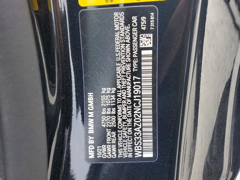 Aukcja sprzedaży 2022 Bmw M4, vin: WBS33AZ02NCJ19017, numer aukcji: 52023906