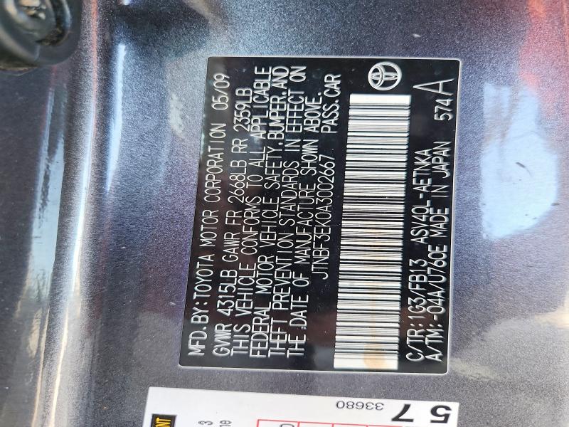 51864616 :رقم المزاد ، JTNBF3EK0A3002667 vin ، 2010 Toyota Camry مزاد بيع