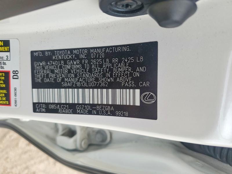 53699736 :رقم المزاد ، 58AFZ1B13LU077362 vin ، 2020 Lexus Es مزاد بيع