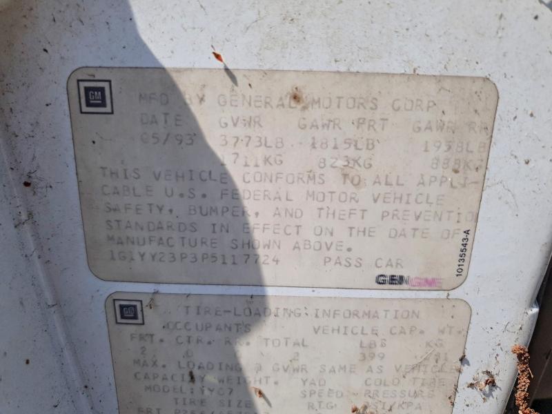 1993 Chev Corvette მანქანა იყიდება აუქციონზე, vin: 1G1YY23P3P5117724, აუქციონის ნომერი: 52909966