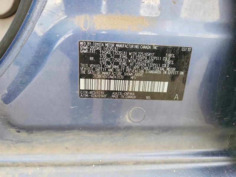 53171586 :رقم المزاد ، 2T3BF4DV2AW042039 vin ، 2010 Toyota Rav4 مزاد بيع