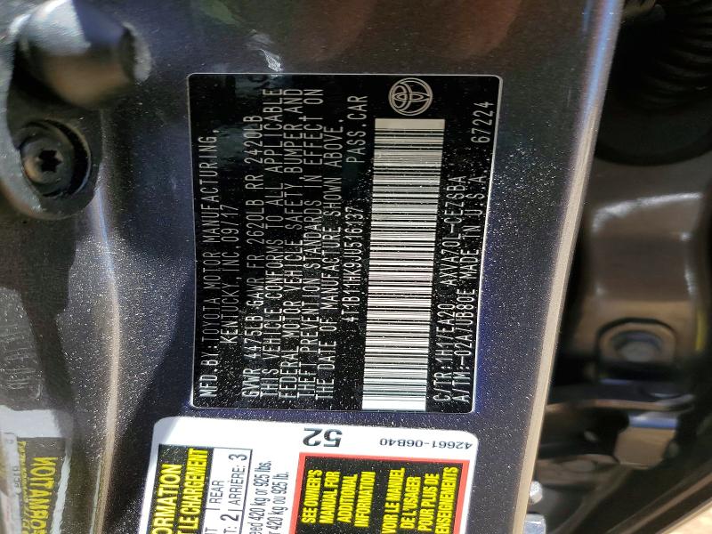 53659206 :رقم المزاد ، 4T1B11HK9JU516137 vin ، 2018 Toyota Camry مزاد بيع