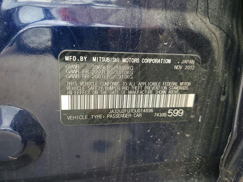 Aukcja sprzedaży 2013 Mitsubishi Lancer, vin: JA32U2FU7DU014896, numer aukcji: 52402986