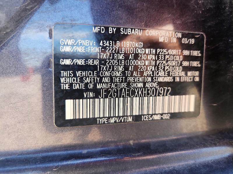 Продаж на аукціоні авто 2019 Subaru Crosstrek, vin: JF2GTAECXKH307972, номер лоту: 52913716