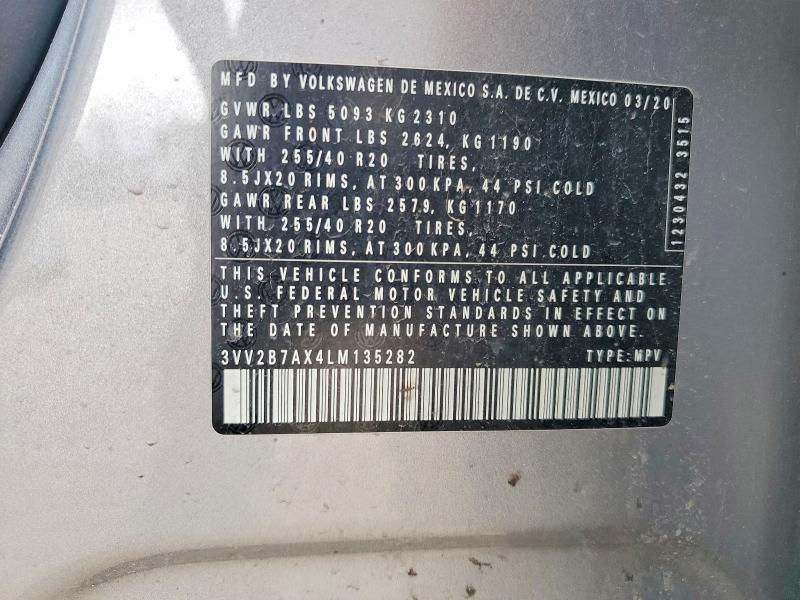 Продажа на аукционе авто 2020 Volkswagen Tiguan, vin: 3VV2B7AX4LM135282, номер лота: 53726146