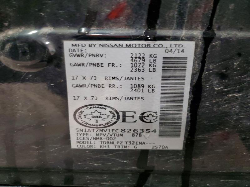 53326046 :رقم المزاد ، 5N1AT2MV1EC826354 vin ، 2014 Nissan Rogue مزاد بيع