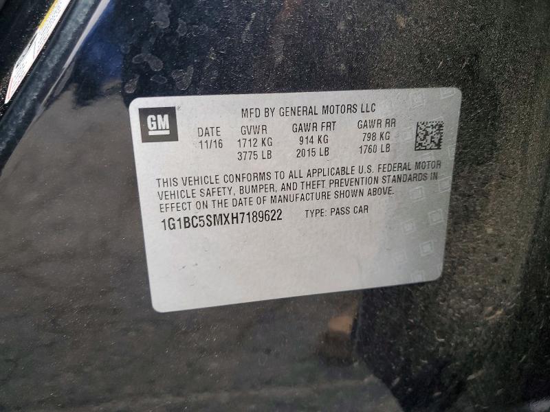 2017 Chevrolet Cruze მანქანა იყიდება აუქციონზე, vin: 1G1BC5SMXH7189622, აუქციონის ნომერი: 53651806