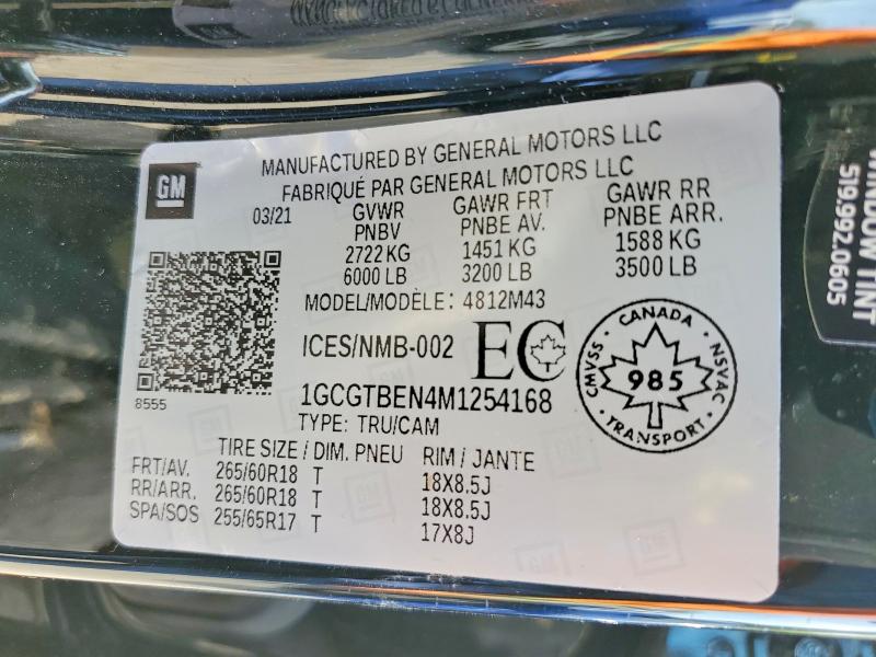55241646 :رقم المزاد ، 1GCGTBEN4M1254168 vin ، 2021 Chevrolet Colorado مزاد بيع