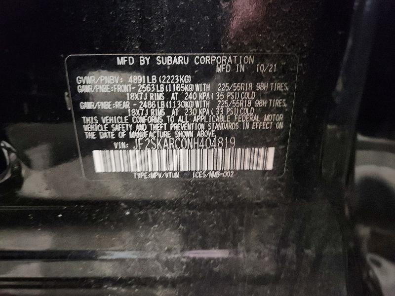 Aukcja sprzedaży 2022 Subaru Forester, vin: JF2SKARC0NH404819, numer aukcji: 52331946