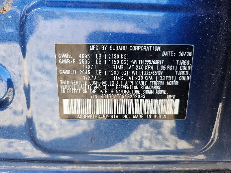 Продажа на аукционе авто 2019 Subaru Outback, vin: 4S4BSAFC9K3252093, номер лота: 53079796