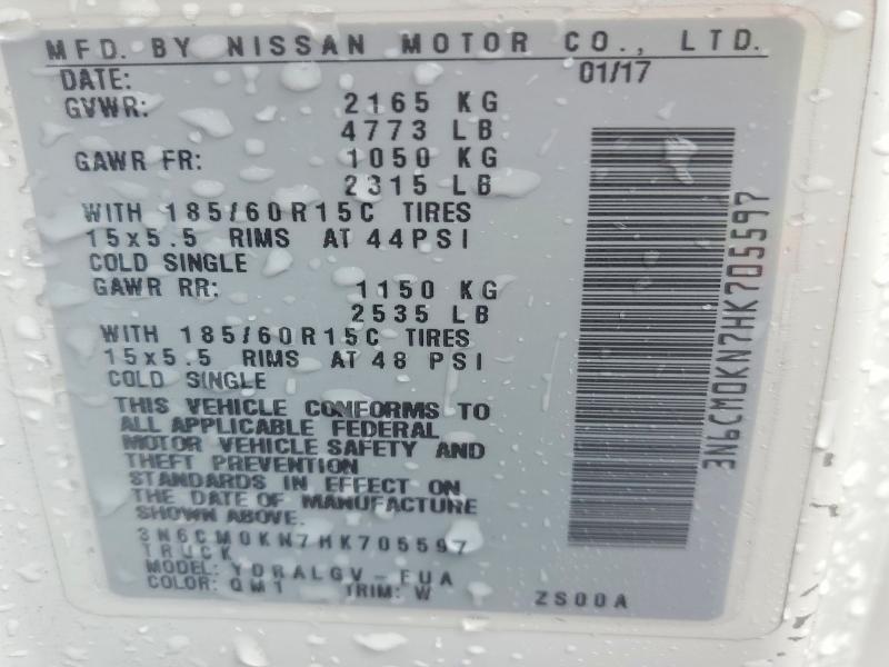 52713736 :رقم المزاد ، 3N6CM0KN7HK705597 vin ، 2017 Nissan Nv200 مزاد بيع