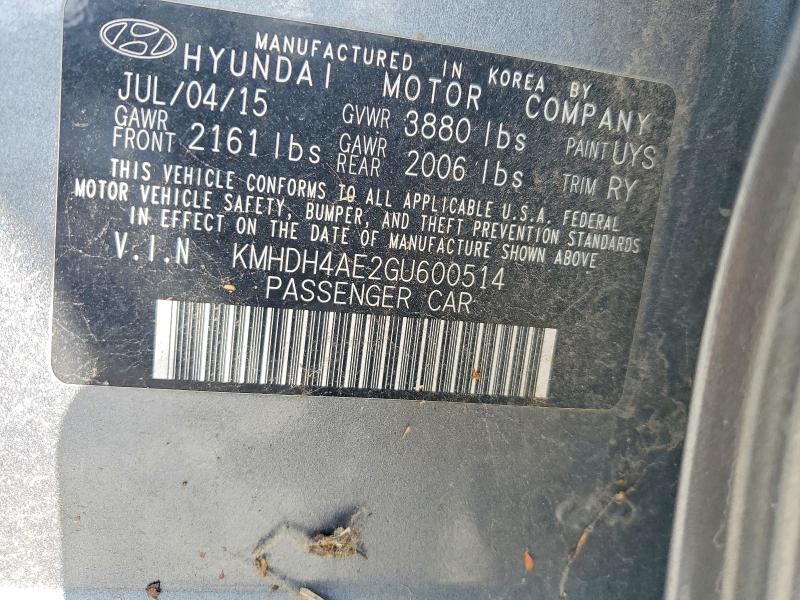 Aukcja sprzedaży 2016 Hyundai Elantra, vin: KMHDH4AE2GU600514, numer aukcji: 52541006