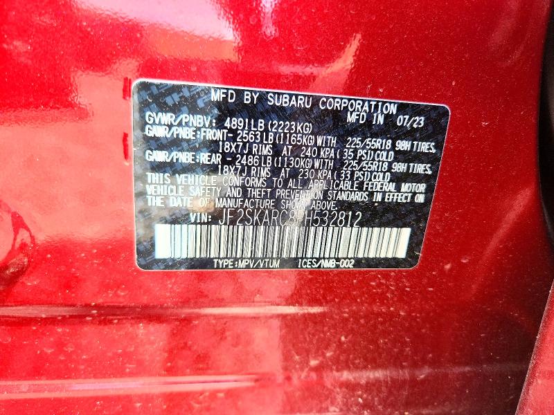 Aukcja sprzedaży 2023 Subaru Forester, vin: JF2SKARC8PH532812, numer aukcji: 54342866