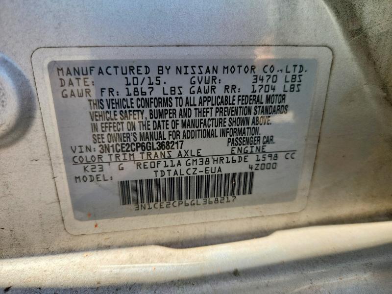 Продажа на аукционе авто 2016 Nissan Versa Note, vin: 3N1CE2CP6GL368217, номер лота: 52327996