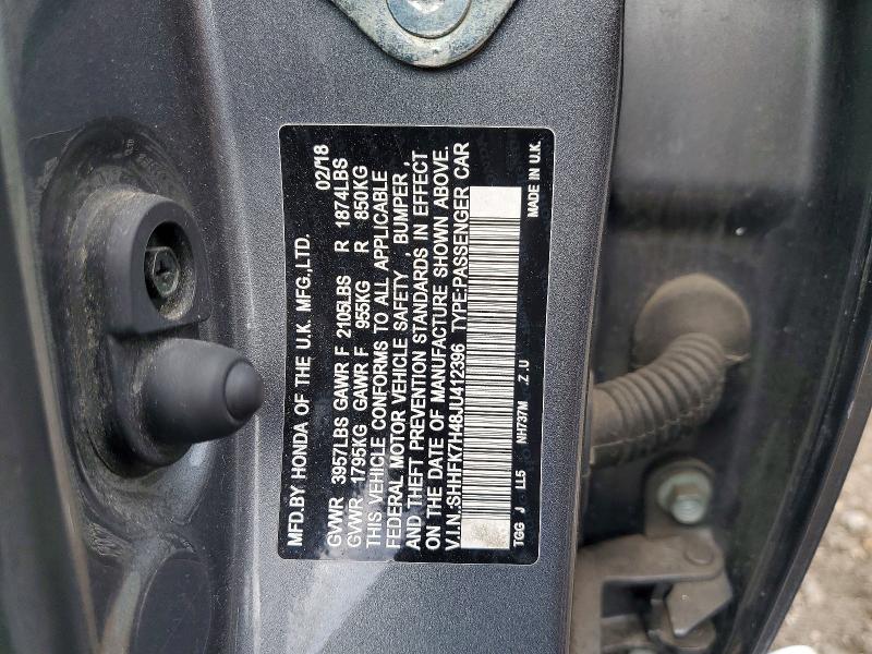 53995756 :رقم المزاد ، SHHFK7H48JU412396 vin ، 2018 Honda Civic مزاد بيع