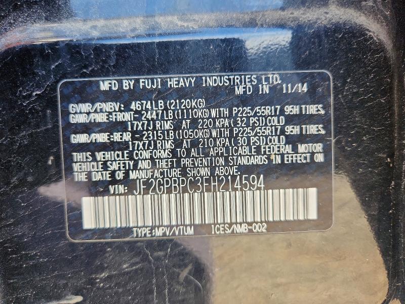 2015 Subaru Xv Crosstrek მანქანა იყიდება აუქციონზე, vin: JF2GPBPC3FH214594, აუქციონის ნომერი: 51720186
