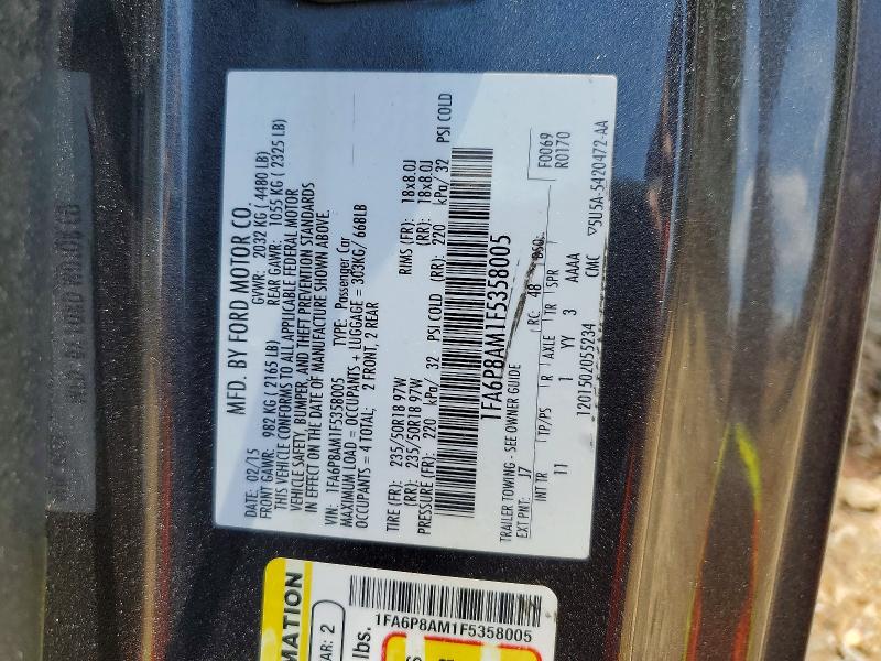 2015 Ford Mustang მანქანა იყიდება აუქციონზე, vin: 1FA6P8AM1F5358005, აუქციონის ნომერი: 54136036