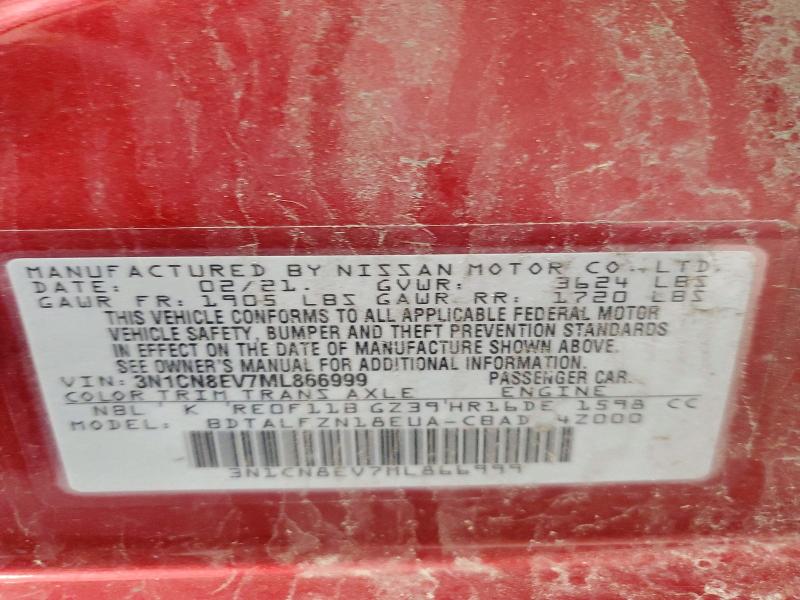 54865266 :رقم المزاد ، 3N1CN8EV7ML866999 vin ، 2021 Nissan Versa مزاد بيع
