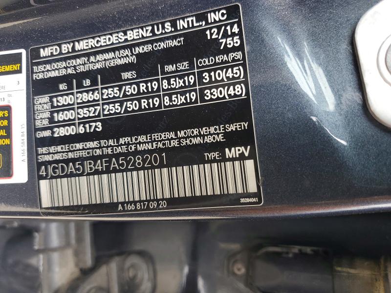 2015 Mercedes-benz Ml მანქანა იყიდება აუქციონზე, vin: 4JGDA5JB4FA528201, აუქციონის ნომერი: 53576666