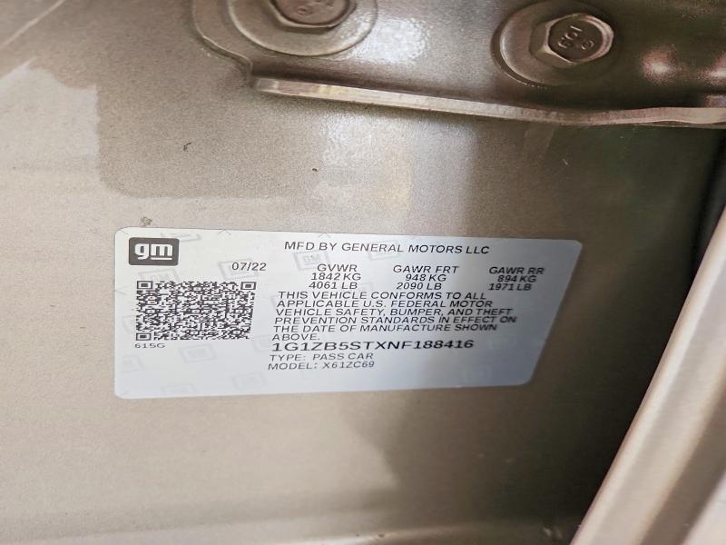 Продажа на аукционе авто 2022 Chevrolet Malibu, vin: 1G1ZB5STXNF188416, номер лота: 52577256