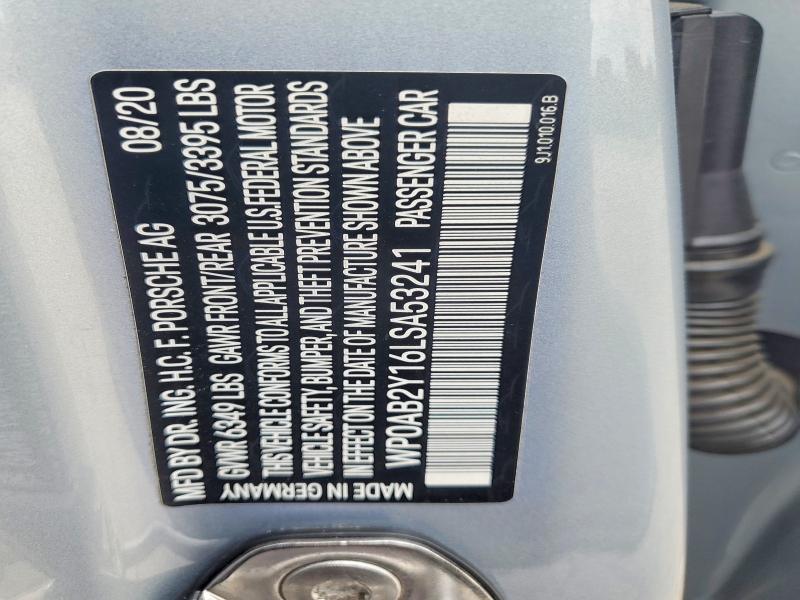 Продаж на аукціоні авто 2020 Porsche Taycan, vin: WP0AB2Y16LSA53241, номер лоту: 53785896