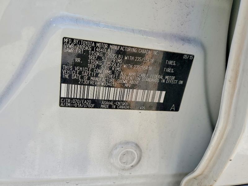 54158416 :رقم المزاد ، 2T3DFREV4FW334013 vin ، 2015 Toyota Rav4 مزاد بيع