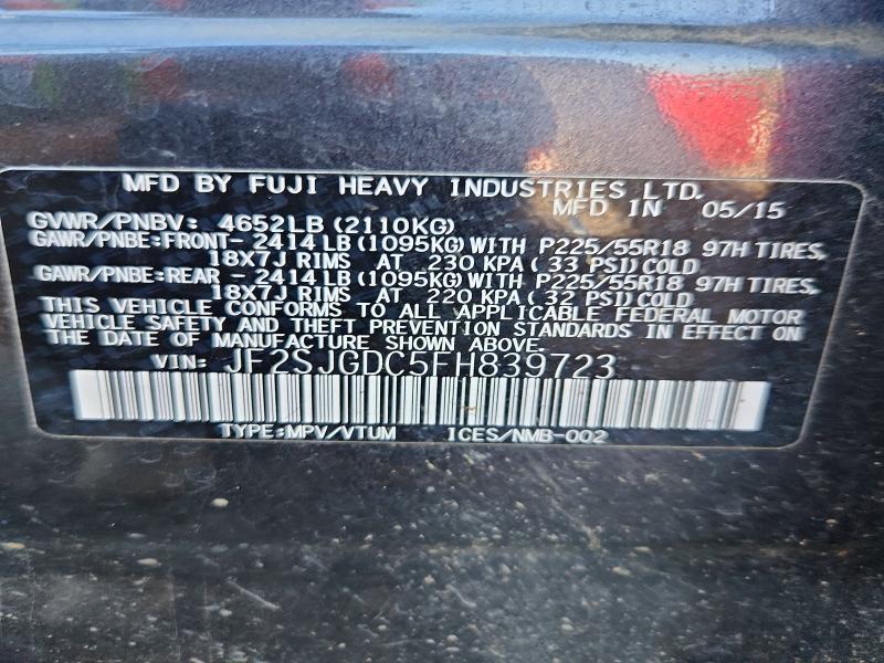 Продаж на аукціоні авто 2015 Subaru Forester, vin: JF2SJGDC5FH839723, номер лоту: 54428846