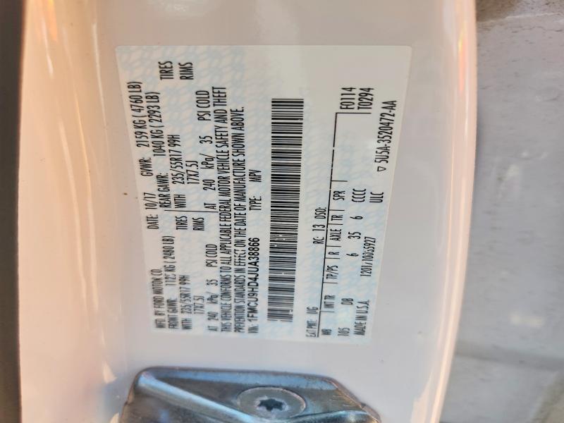 2018 Ford Escape მანქანა იყიდება აუქციონზე, vin: 1FMCU9HD4JUA38866, აუქციონის ნომერი: 54451216