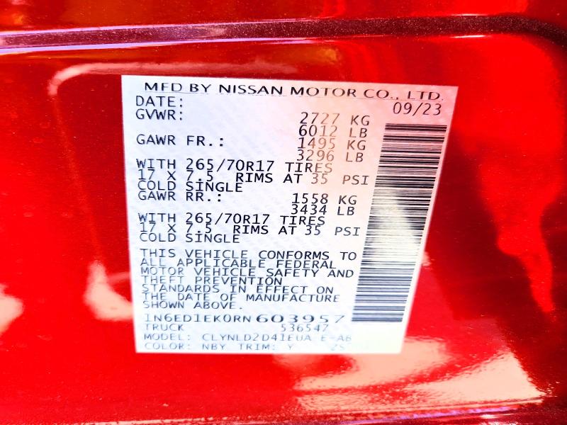 2024 Nissan Frontier მანქანა იყიდება აუქციონზე, vin: 1N6ED1EK0RN603957, აუქციონის ნომერი: 53230646