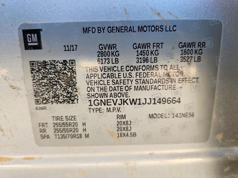 53207566 :رقم المزاد ، 1GNEVJKW1JJ149664 vin ، 2018 Chevrolet Traverse مزاد بيع