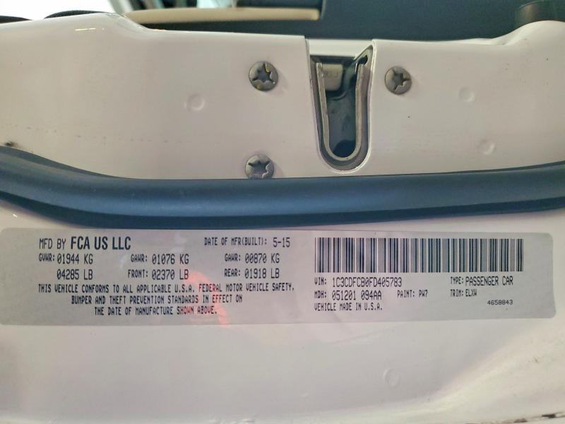 2015 Dodge Dart მანქანა იყიდება აუქციონზე, vin: 1C3CDFCB0FD405783, აუქციონის ნომერი: 53359866