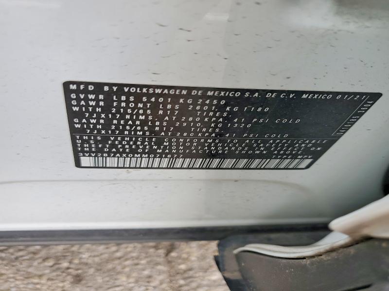 2021 Volkswagen Tiguan მანქანა იყიდება აუქციონზე, vin: 3VV2B7AX0MM071677, აუქციონის ნომერი: 53016146