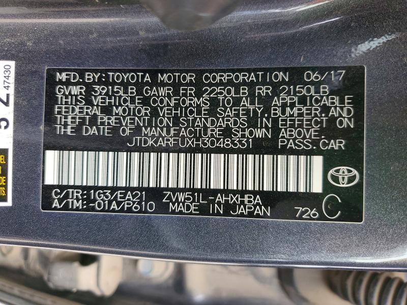 Продажа на аукционе авто 2017 Toyota Prius, vin: JTDKARFUXH3048331, номер лота: 52101616