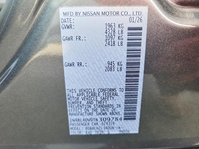 54674546 :رقم المزاد ، 1N4BL4DV0TN309784 vin ، 2026 Nissan Altima مزاد بيع