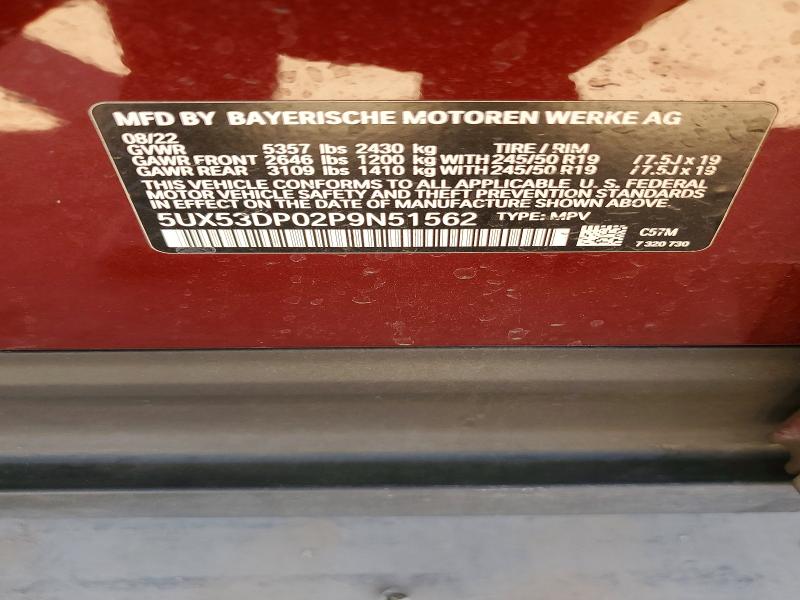 52287856 :رقم المزاد ، 5UX53DP02P9N51562 vin ، 2023 Bmw X3 مزاد بيع