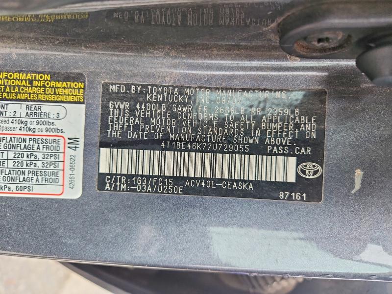 Продажа на аукционе авто 2007 Toyota Camry, vin: 4T1BE46K77U729055, номер лота: 52178816