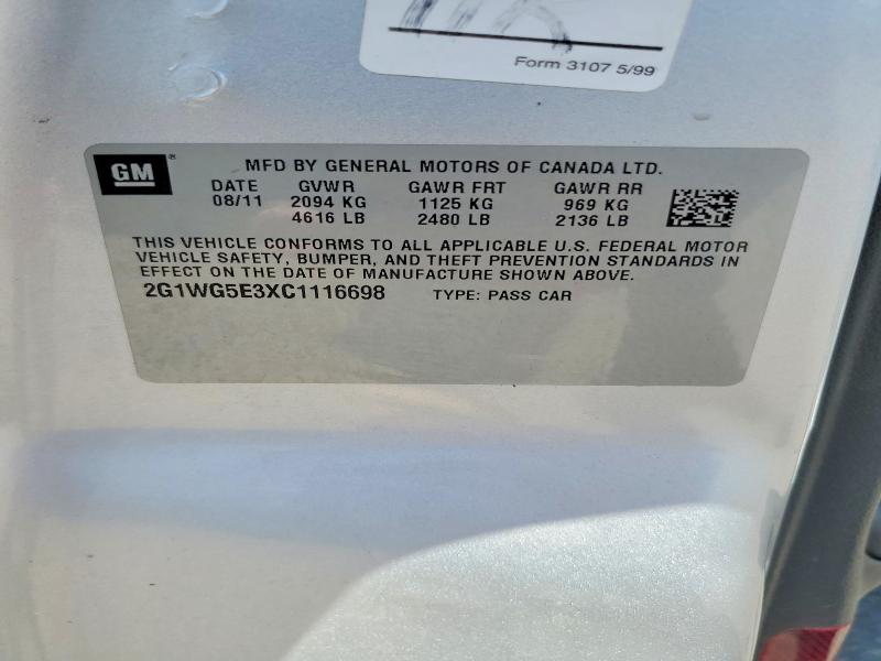Aukcja sprzedaży 2012 Chevrolet Impala, vin: 2G1WG5E3XC1116698, numer aukcji: 54636736