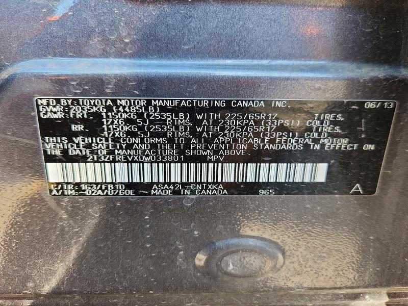 53309936 :رقم المزاد ، 2T3ZFREVXDW033801 vin ، 2013 Toyota Rav4 مزاد بيع