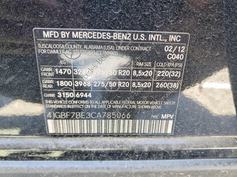 Продаж на аукціоні авто 2012 Mercedes-benz Gl, vin: 4JGBF7BE3CA785066, номер лоту: 46845176