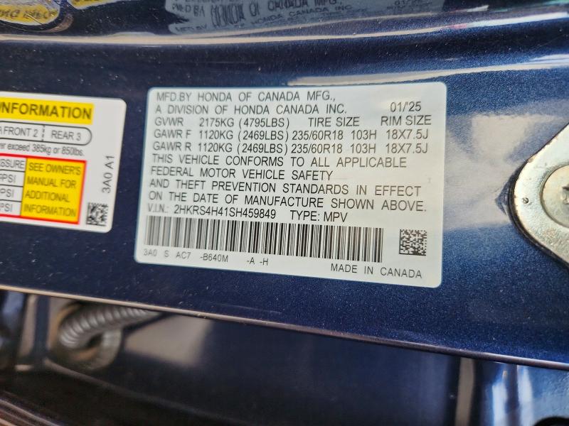 54458216 :رقم المزاد ، 2HKRS4H41SH459849 vin ، 2025 Honda Cr-v مزاد بيع