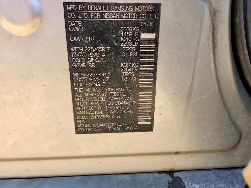 2016 Nissan Rogue მანქანა იყიდება აუქციონზე, vin: KNMAT2MT6GP685263, აუქციონის ნომერი: 54822156